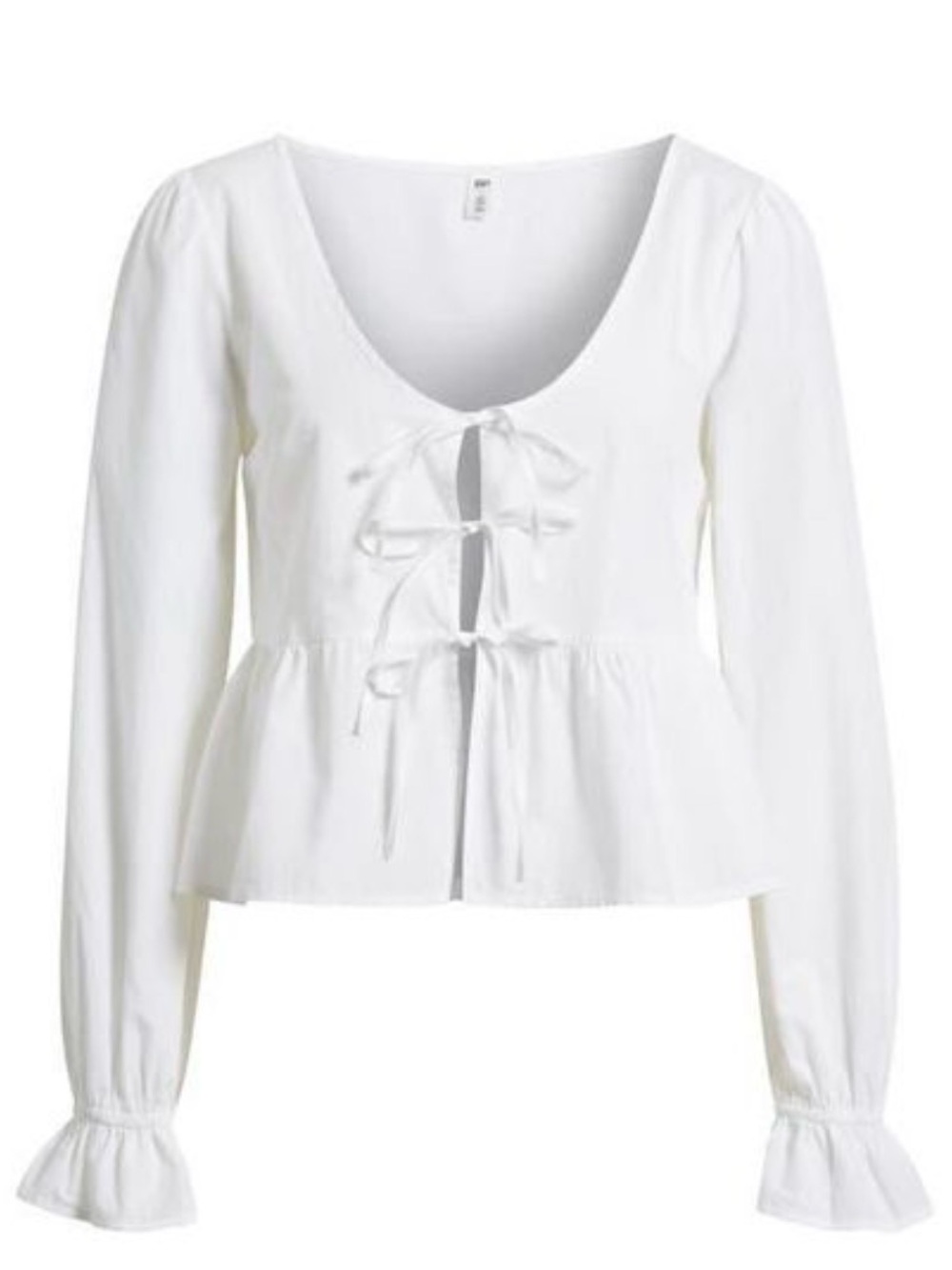 BP Women's White Tie Front Scoop Neck Cotton Poplin Peplum Top